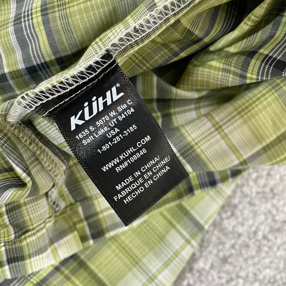 Kuhl Button Down Shirt Mens Large Eluxor Plaid Short Sleeve Green Hiking Trail - Picture 4 of 12